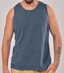 Regata Masculina Estonada lisa Algodão Azul Jeans