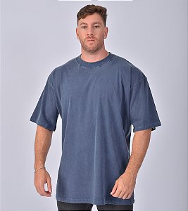 Camiseta Oversized Masculina Estonada Malha Azul Jeans
