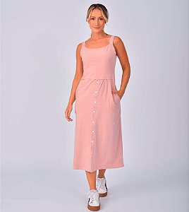 Vestido Midi Botão Estonado M/Malha Algodão Rosé