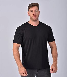 Camiseta Gola V Masculina Algodão Elastano Preta