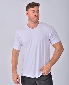Camiseta Gola V Masculina Algodão Elastano Branca