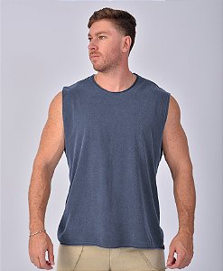 Regata Machão Masculina Estonada Corte a Fio Azul Jeans