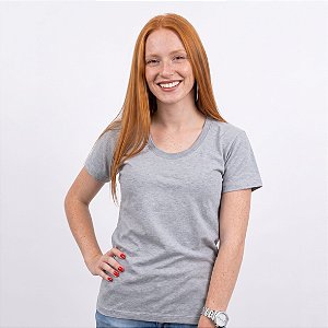 Camiseta Feminina Pré-Encolhida lisa Algodão Mescla