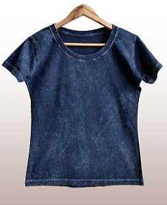 Camiseta Feminina Marmorizada lisa Algodão Marinho