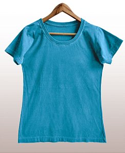Camiseta Feminina Estonada lisa Algodão Azul Turquesa