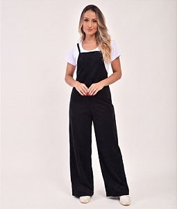 Jardineira Feminina Amaciada M/Malha Algodão Preta