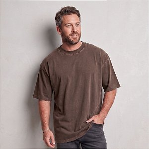 Camiseta Oversized Masculina Estonada Malha Marrom