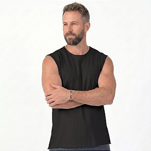 Regata Machão Masculina Amaciada Corte a Fio Preta