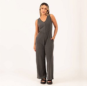 Macacão Feminino Estonado M/Malha Algodão Chumbo