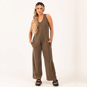 Macacão Feminino Estonado M/Malha Algodão Marrom