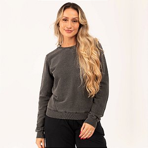 Blusa Feminina de Moletom Estonado Algodão Chumbo