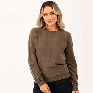 Blusa Feminina de Moletom Estonado Algodão Marrom