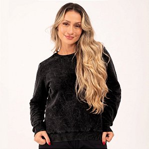 Blusa Feminina de Moletom Marmorizado Algodão Preto