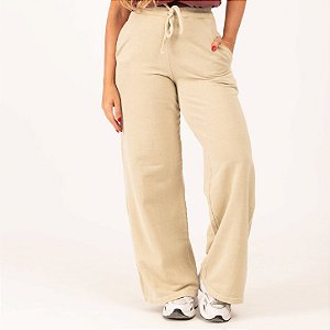 Calça Feminina Pantalona Estonada de Moletom Palha