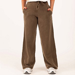 Calça Feminina Pantalona Estonada de Moletom Marrom