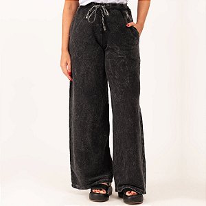Calça Feminina Pantalona Marmorizada de Moletom Preta