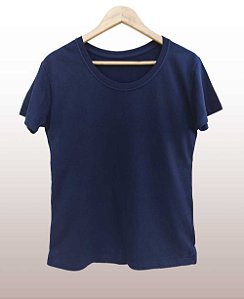 Camiseta Feminina Pré-Encolhida lisa Algodão Marinho