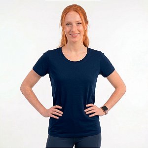 Camiseta Feminina Pré-Encolhida lisa Algodão Marinho
