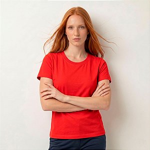 Camiseta Feminina Pré-Encolhida lisa Algodão Vermelha