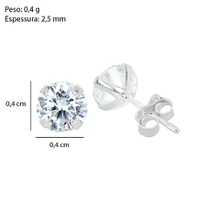 Brinco Prata Ponto de Luz Zircônia 4mm