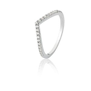 Anel Zircônia Chevron Branca Aro 16