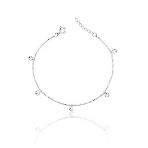 Pulseira Zircônia Pendurada Redonda 3mm (5) Zircônia Branca 18 cm Veneziana