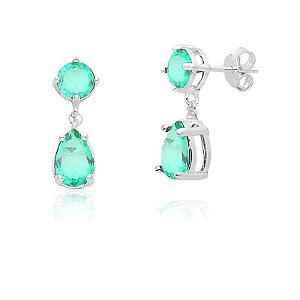 Brinco Galeria 2 Redondo 5mm (3) e Gota 5x7mm Cristal Color - Verde Claro