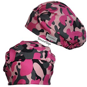 Touca Feminina, Camuflada, Tema Rosa Preto e Cinza