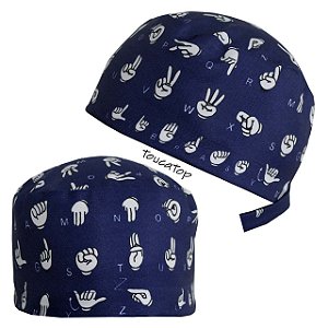 Gorro Cirúrgico, Alfabeto Libras, Azul Escuro