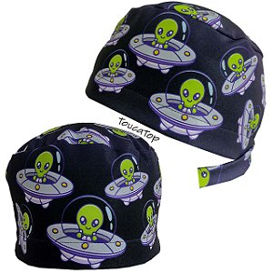 Gorro Cirúrgico, Aliens Com Nave Espacial, Preto