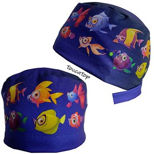 Gorro Cirúrgico, Peixinhos Óculos, Peixes Coloridos, Azul