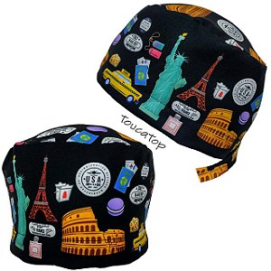 Gorro, Viagens pelo Mundo,Torre Eiffel, Coliseu, Preto