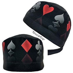 Gorro Cirúrgico, Naipes Baralho Espelhados, Cinza e Vermelho, Preto