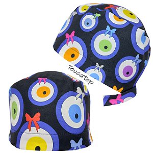 Gorro Cirúrgico, Natal, Olhos Com Laços Coloridos,  Preto