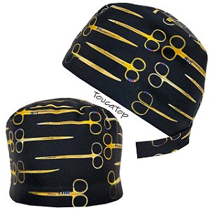 Gorro, Pinças Douradas, Instrumentação Cirúrgica, Sem Texto, Preto