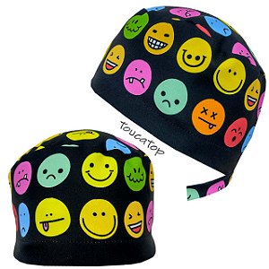 Gorro Cirúrgico, Carinhas Emoções, Emojis Amarelos Rosa Verdes, Preto