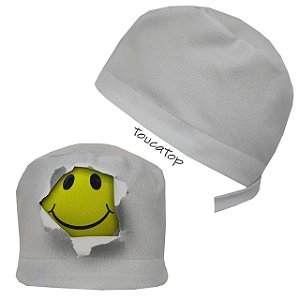 Gorro Cirúrgico, Emoji Feliz, Cinza Rasgado