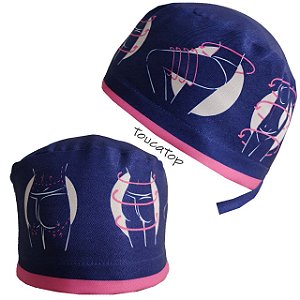 Gorro Cirúrgico, Cirurgia Plástica, Desenho Silhueta, Barra Rosa, Azul