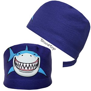 Gorro Cirúrgico, Desenho Tubarão, Azul Marinho