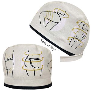 Gorro Cirúrgico, Silhuetas, Barra Preta, Bege