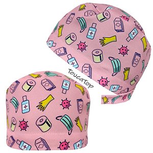 Gorro Cirúrgico, Covid Luva e Máscara, Rosa