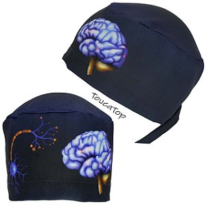 Gorro Cirúrgico, Cérebro Azul Neon, Neurônio, Azul Marinho