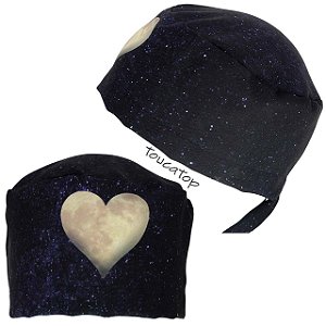 Gorro Cirúrgico, Coração de Lua Frontal, Azul Galáxia Noite