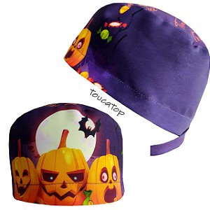 Gorro Cirúrgico, Halloween, Abóboras, Lua Cheia, Roxo