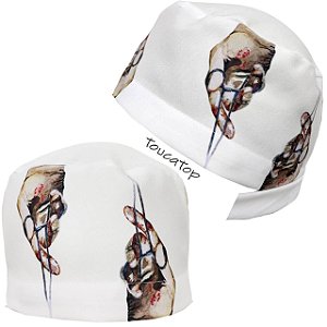 Gorro Cirúrgico, Mão em Luva Segurando Afastador Operando, Branco