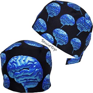 Gorro Cirúrgico, Cérebro Azul 3D Metalizado, Preto