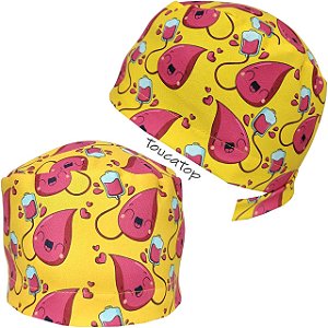 Gorro Cirúrgico, Bolsas Gotas de Sangue Desenhadas, Amarelo