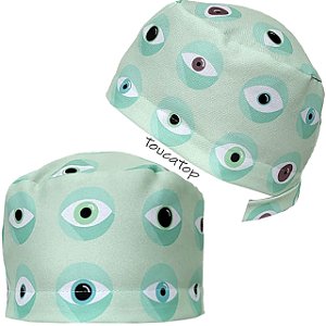 Gorro Cirúrgico, Olhos dentro de Círculos Desenhados, Verde