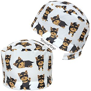 Gorro Cirúrgico, Cachorrinho Dog Yorkshire Cinza, Branco