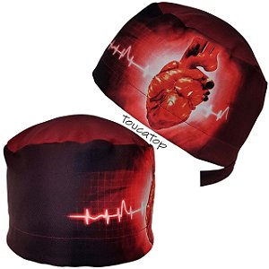 Gorro Cirúrgico, Coração Vermelho Grande, ECG, Vermelho